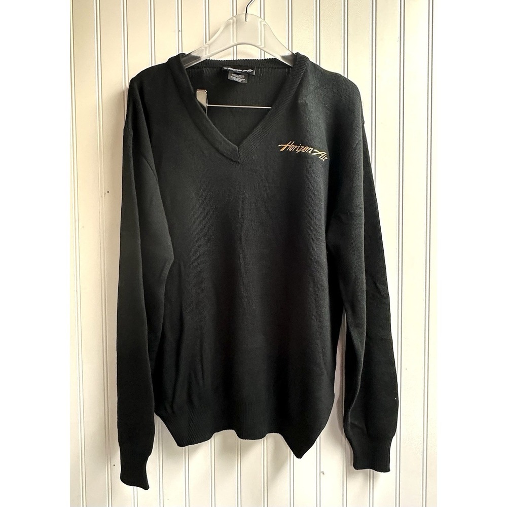 RARE Horizon Air Airlines Uniform Sweater Vintage 1980s Black Logo Sz L USA Made